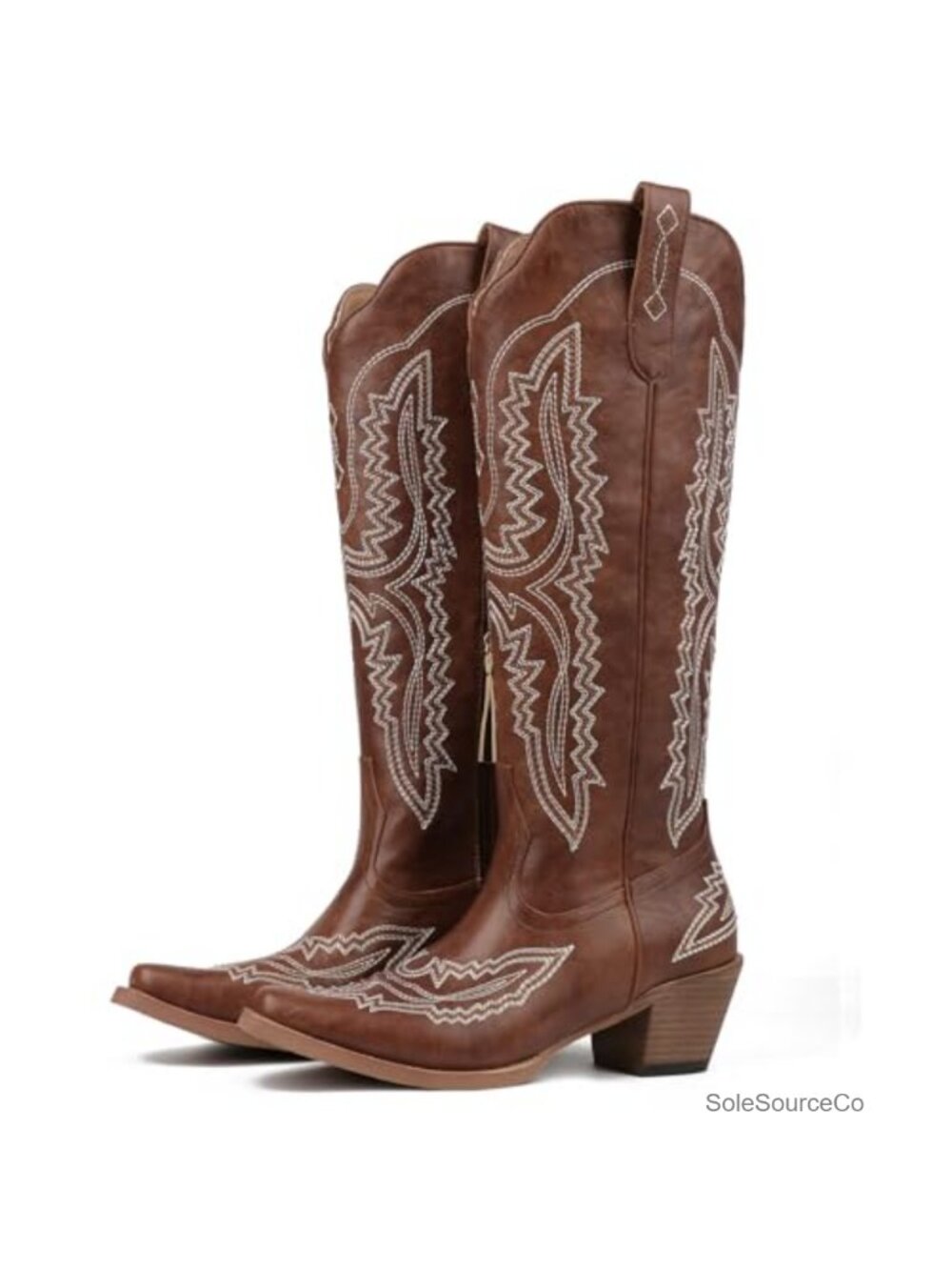 Cowboy Boots for Women Knee High Snip Toe Chunky Heel Western Boots with - Picture 1 of 6